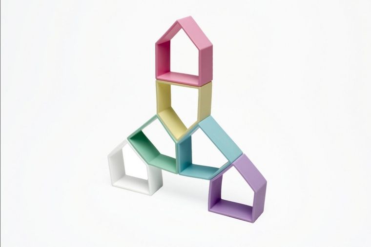 Dena, 6 ludzików, 6 domków, zestaw klocków silikonowych