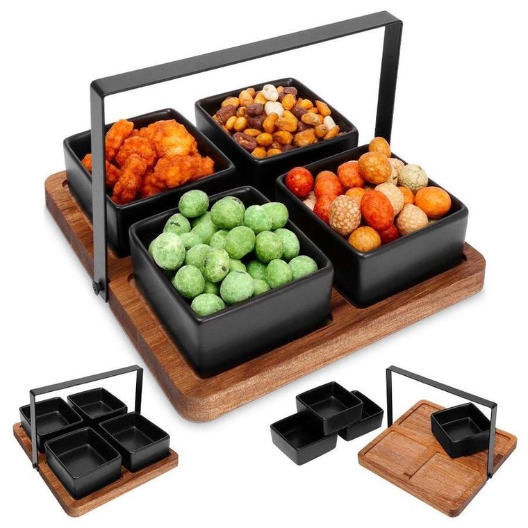 Excellent Housware, zestaw miseczek ceramicznych na tacy, do przekąsek