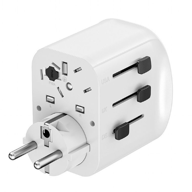 Gembird, adapter podróżny z uziemieniem, 15W, biały