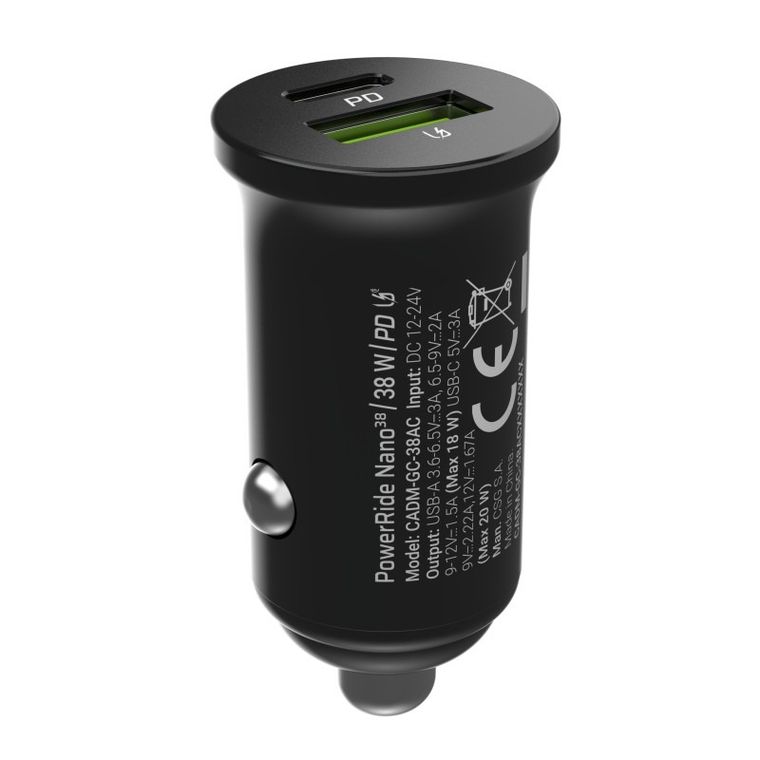 Green Cell, ładowarka samochodowa, PowerRide Nano38, 38W, 6A, 1xUSB-C, 1xUSB-A