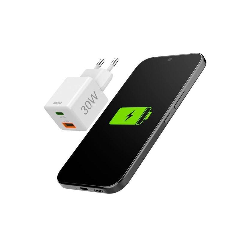 Hama, Power Delivery, ładowarka sieciowa, USB‑C, USB‑A, 30W, biała