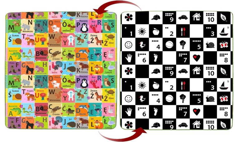 Humbi, Szachownica i Polski Alfabet, piankowa mata edukacyjna, dwustronna, 180-200-1 cm