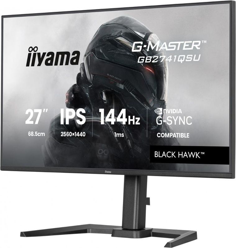 Iiyama, monitor, 27", GB2741QSU-B1 IPS, QHD, 144Hz, 1ms, 2xUSB, Adaptive G-SYNC, HDMI, DP, 350cd, HAS (150) PIVOT