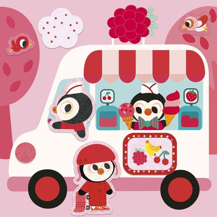 Janod, My arts & crafts, zestaw kreatywny, naklejki z filcu i magiczny pisak