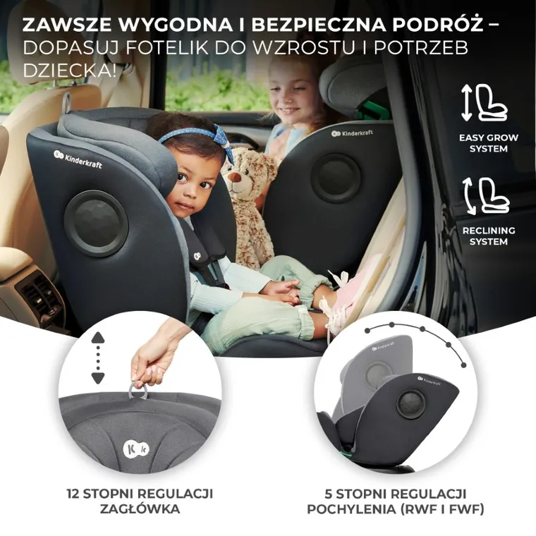 Kinderkraft, fotelik samochodowy 360, I-size, Grey, 40-150 cm