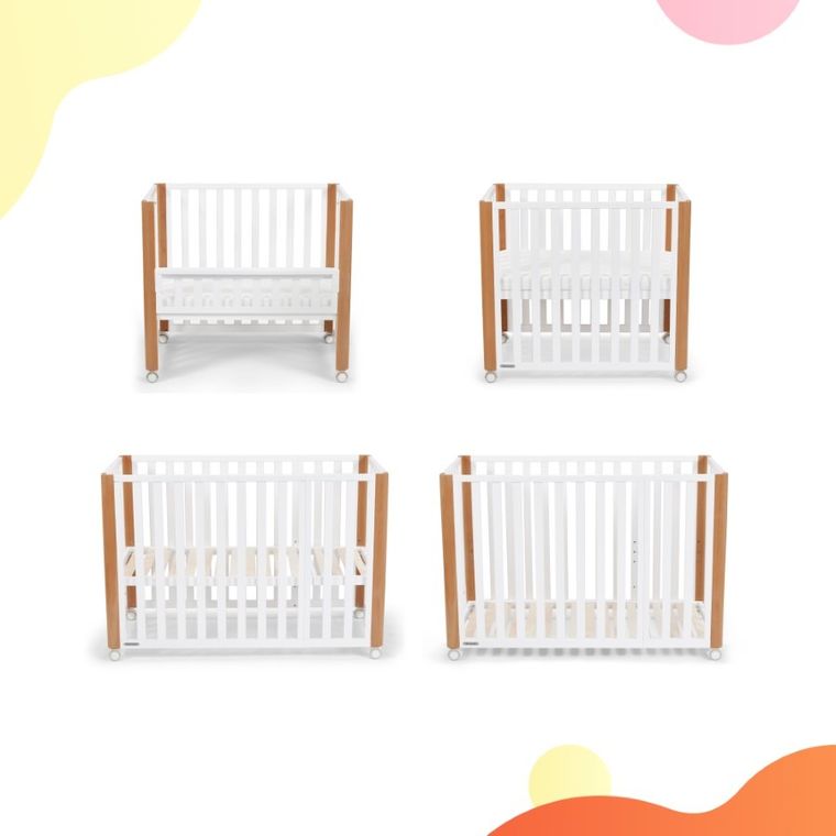 Kinderkraft, Koya, łóżeczko niemowlęce z funkcją kojca + materac, White