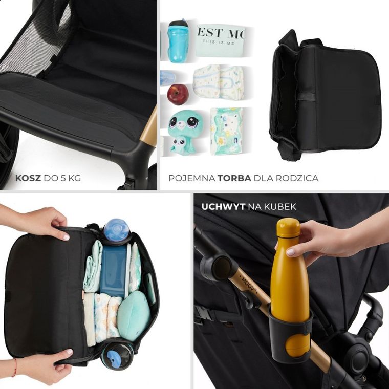 Kinderkraft, Moov 2, wózek wielofunkcyjny, 3w1, Pure Black