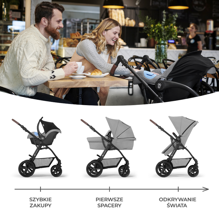 Kinderkraft, Moov, wózek wielofunkcyjny 3w1, szary