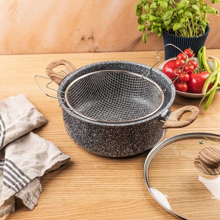 Kinghoff, garnek marmurowy z koszem do smażenia, 4l, kh-1985