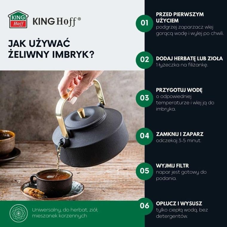 Kinghoff, zaparzacz żeliwny imbryk z filtrem, 1l