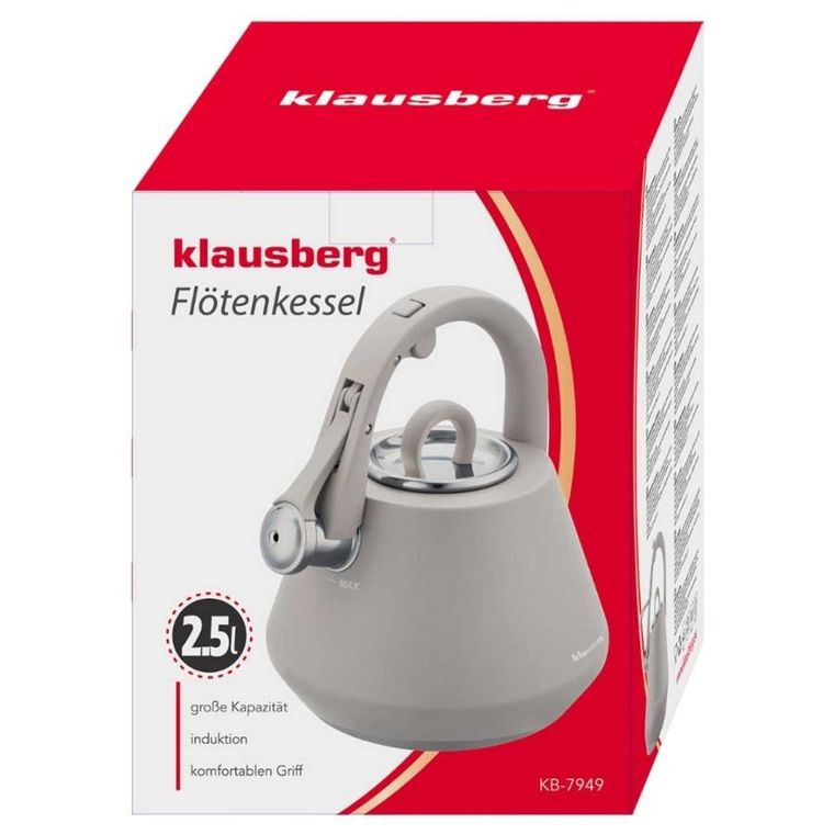 Klausberg, czajnik stalowy z gwizdkiem, szary, 2,5l, kb-7949