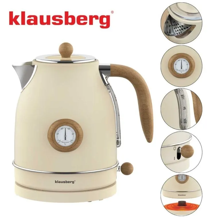 Klausberg, Retro, czajnik elektryczny, z termometrem, 1,7l, kb-9006