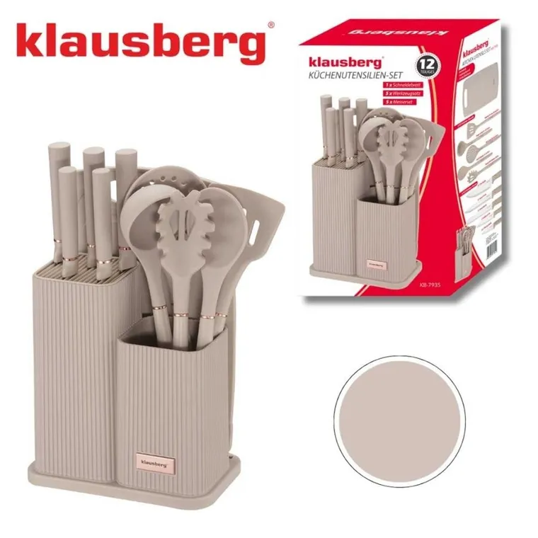 Klausberg, zestaw noży i przyborów kuchennych z deską w stojaku