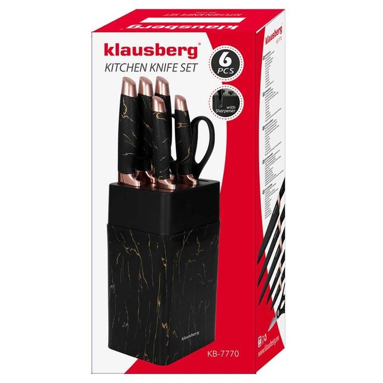 Klausberg, zestaw noży kuchennych z ostrzałką, stojak
