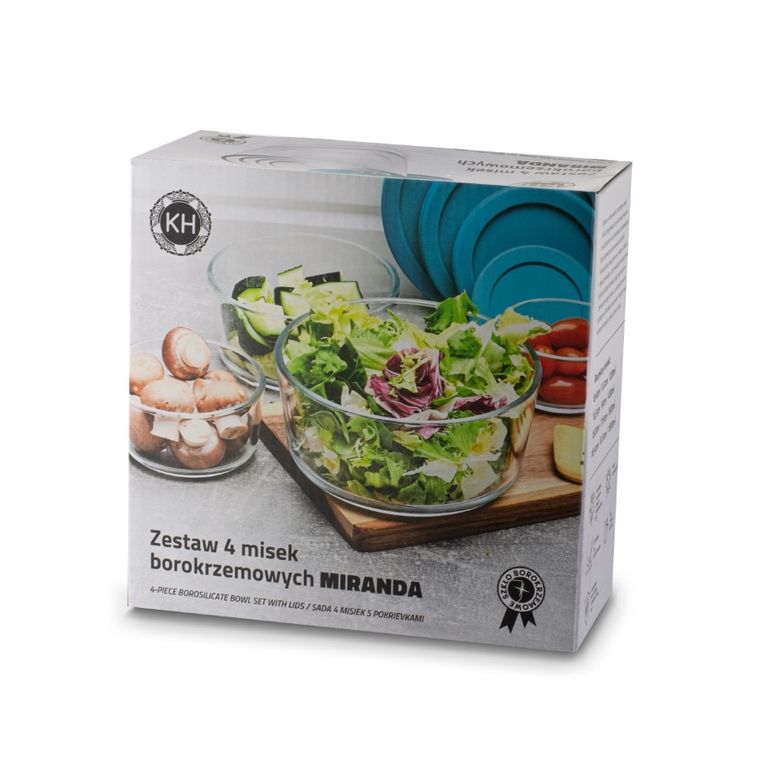 Könighoffer, Miranda, miski szklane borokrzemowe z pokrywkami, 4 szt.
