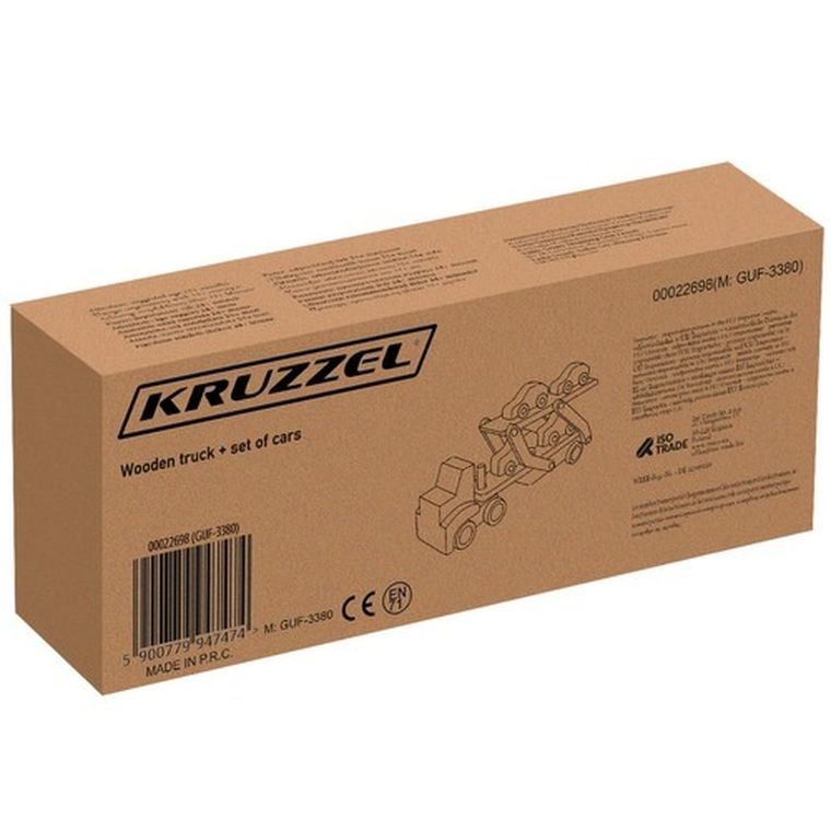 Kruzzel, tir z lawetą i samochodzikami, drewniany