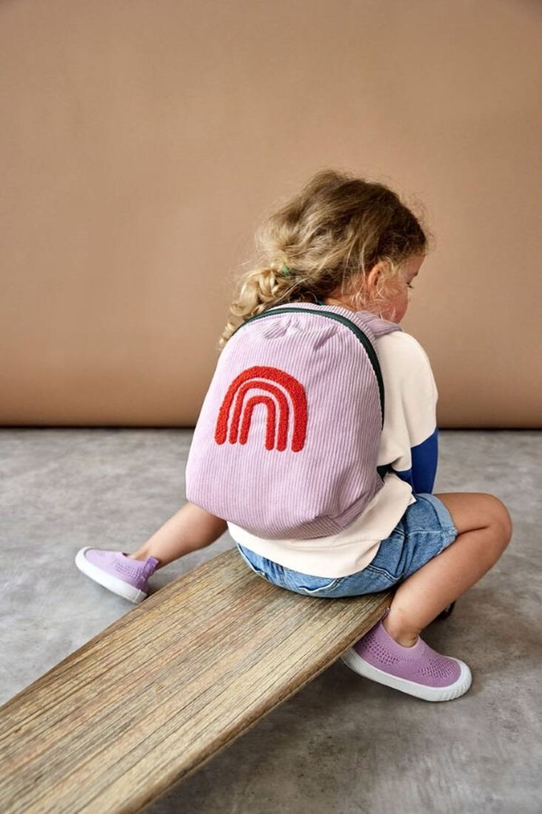 Lassig, Little Gang, Rainbow, plecak dla przedszkolaka, sztruks, lilac