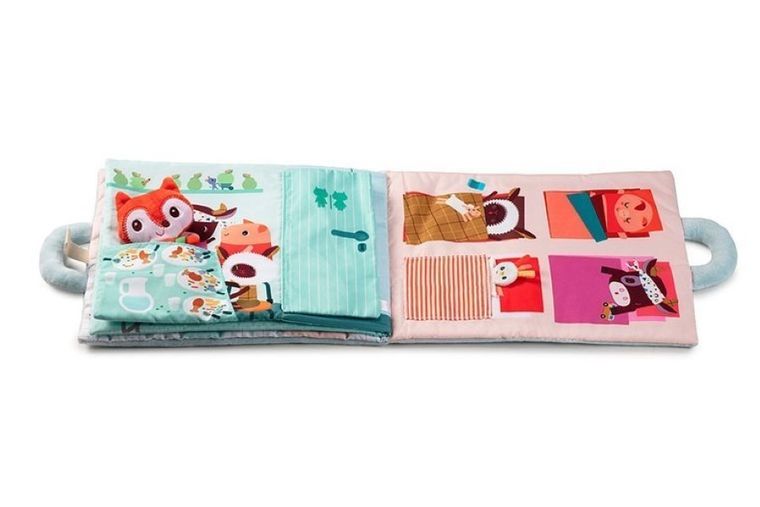 Lilliputiens, miękka książeczka aktywizująca z mini - przytulanką, Dzień dobry, mały lisku, 18 m+