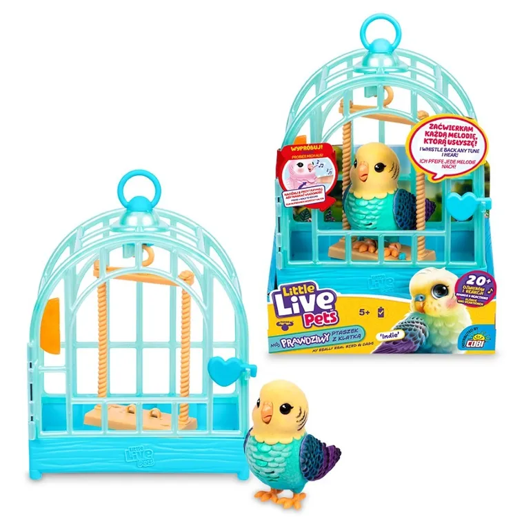 Little Live Pets, Mój Prawdziwy Ptaszek, Indie, ćwierkający ptaszek w klatce, zabawka interaktywna, niebieski