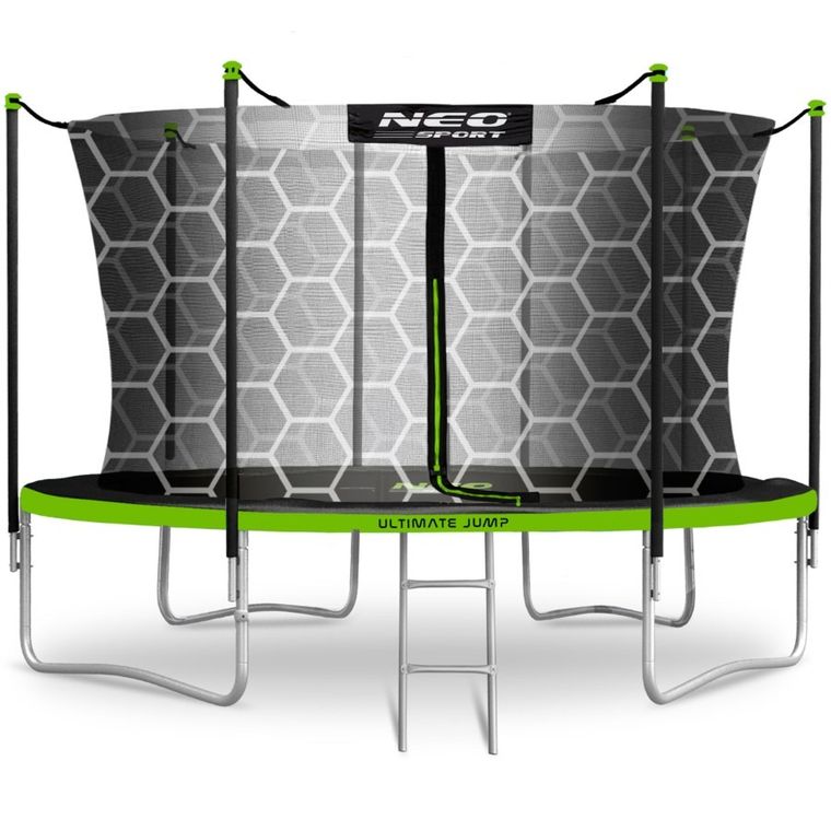 Neo-Sport, trampolina ogrodowa z siatką wewnętrzną i drabinką, 13ft/404 cm