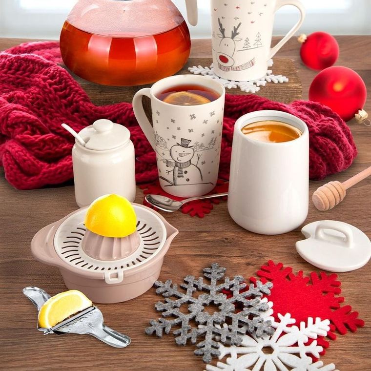 Orion, podstawka pod kubek, filcowa, biała płatek śniegu, 6 szt., 13.5 cm