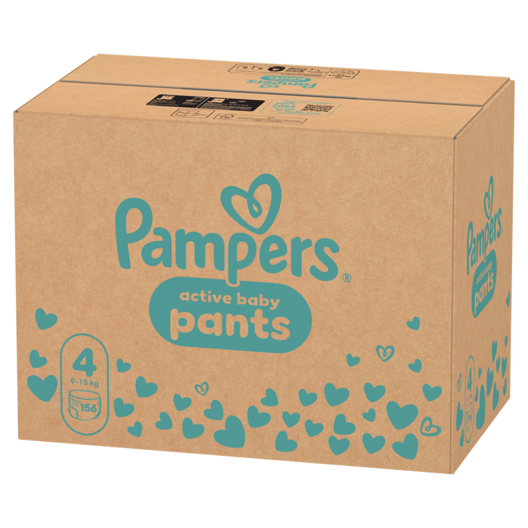 Pampers, Active Baby, pieluchomajtki, rozmiar 4, 9-15 kg, 156 szt.
