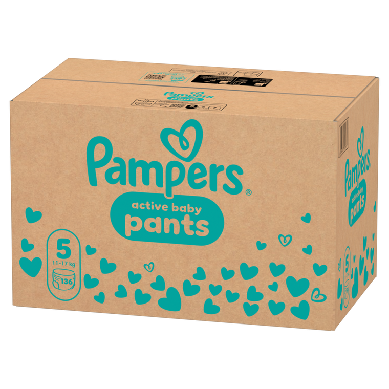 Pampers, Active Baby, pieluchomajtki, rozmiar 5, 11-17 kg, 136 szt.