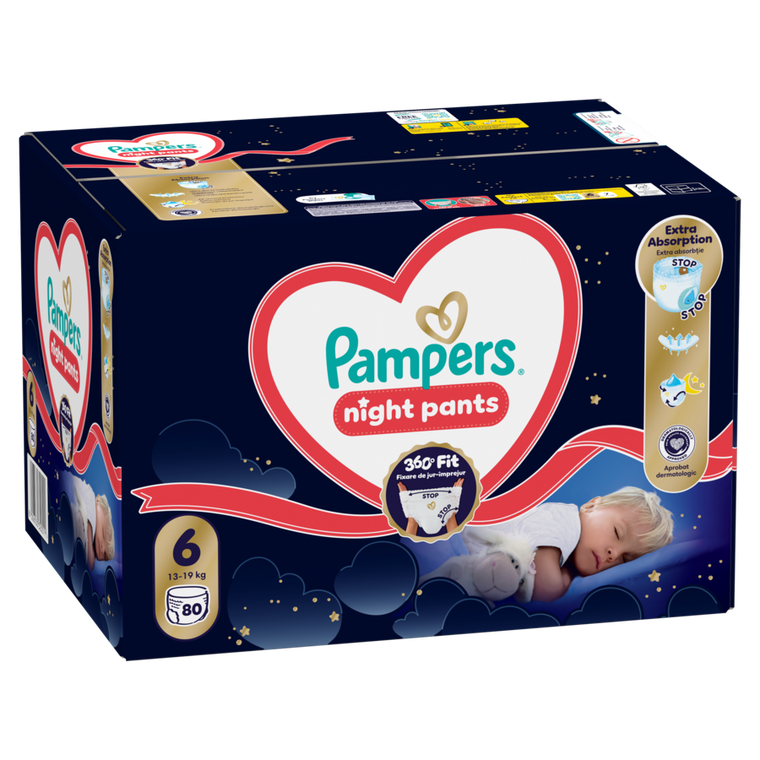 Pampers, Night, pieluchomajtki, rozmiar 6, 13-19kg, 80 szt.