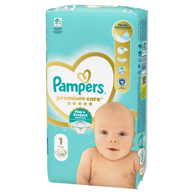 Pampers, Premium Care, pieluchy jednorazowe, rozmiar 1, 2-5kg, 50 szt.