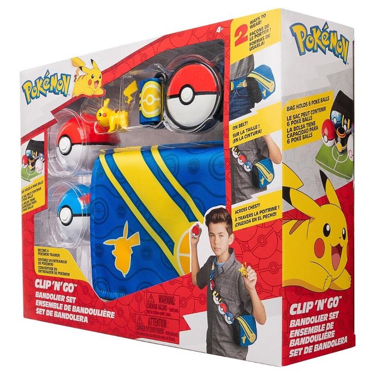 Pokemon, Clip 'N' Go Bandolier Set, Pikachu, pas trenera, zestaw z torbą i figurką