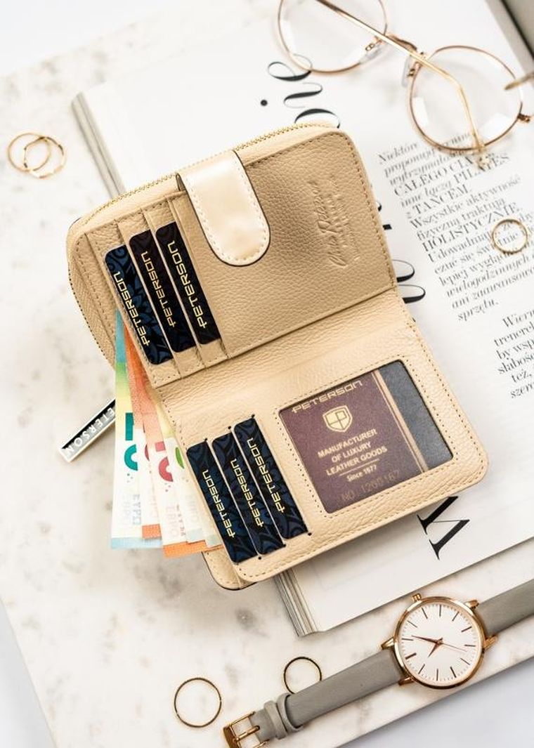 Portfel, beżowy, skórzany, Peterson