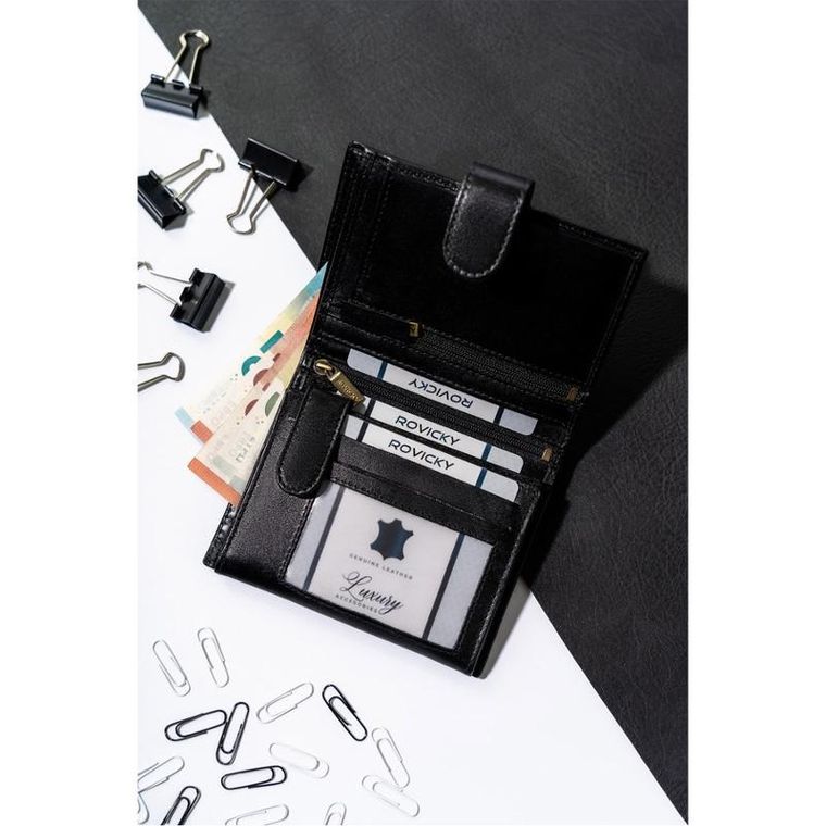 Portfel, czarny, skórzany, Rovicky