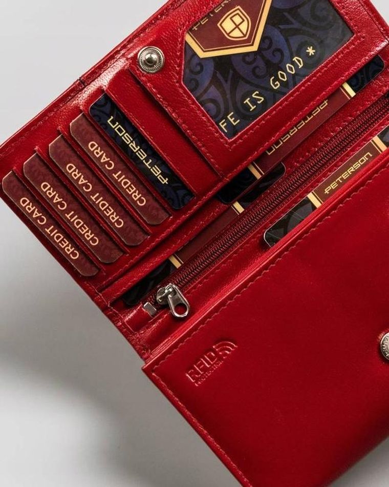 Portfel, czerwony, skórzany, Peterson