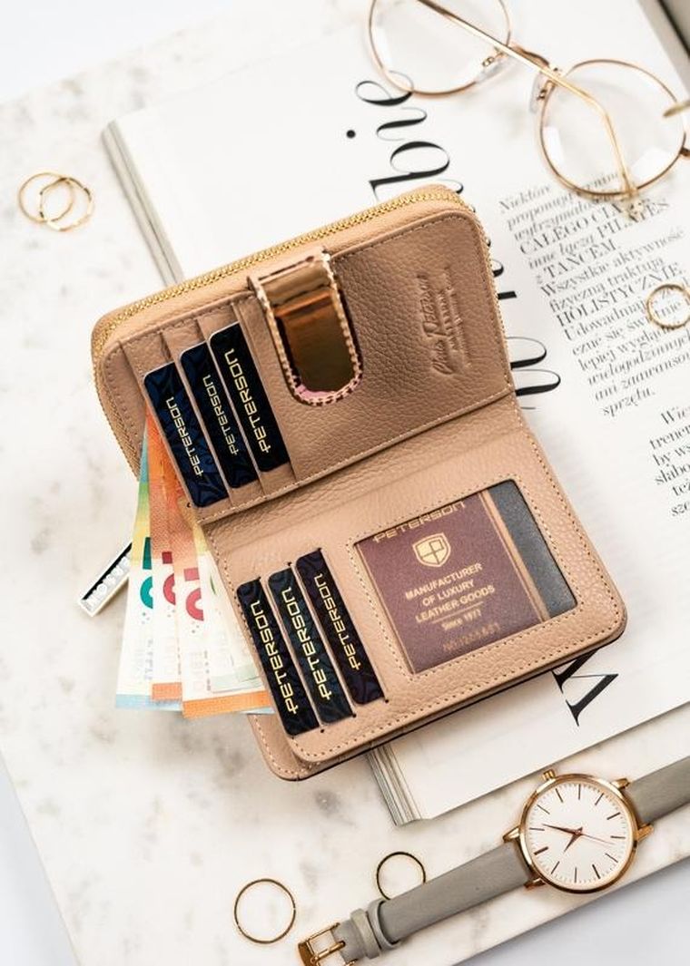 Portfel, złoty, skórzany, Peterson