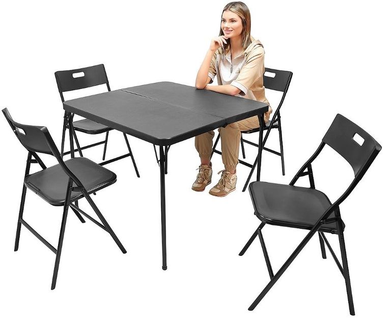 Saska Garden, zestaw cateringowy, turystyczny stół, składany, czarny, 86,5-86,5-71 cm
