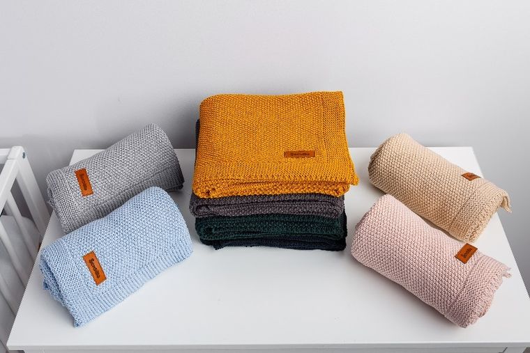 Sensillo, kocyk dziergany, bawełniany, granatowy, 100-80 cm