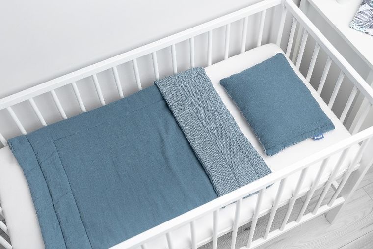 Sensillo, komplet dziergany, muślinowy, niebieski, 80-100 cm