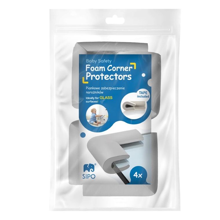 Sipo, zestaw piankowych zabezpieczeń szklanych narożników mebli, szare, 4 szt.