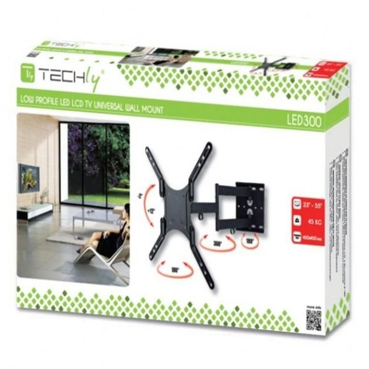Techly, uchwyt ścienny, LCD/LED, 23-55", podwójne ramię, 45 kg, czarny