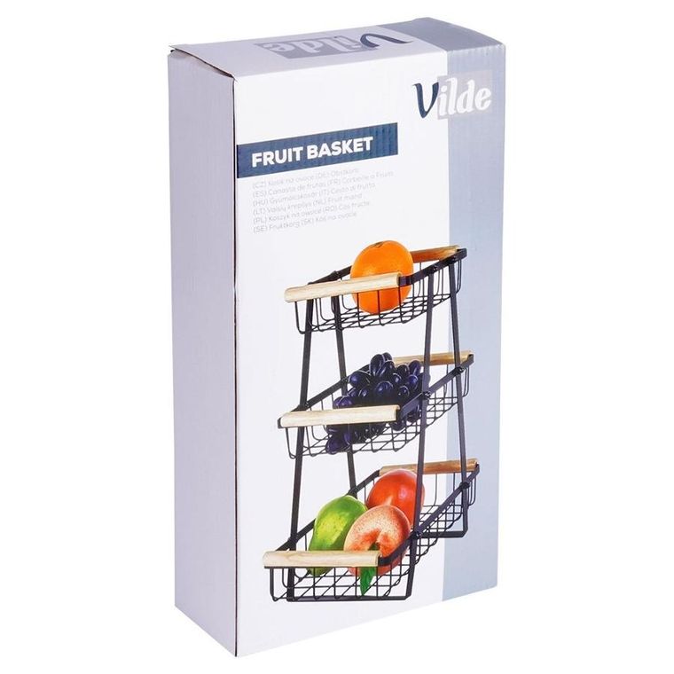 Vilde, koszyk na owoce, metalowy czarny, 3-poziomowy
