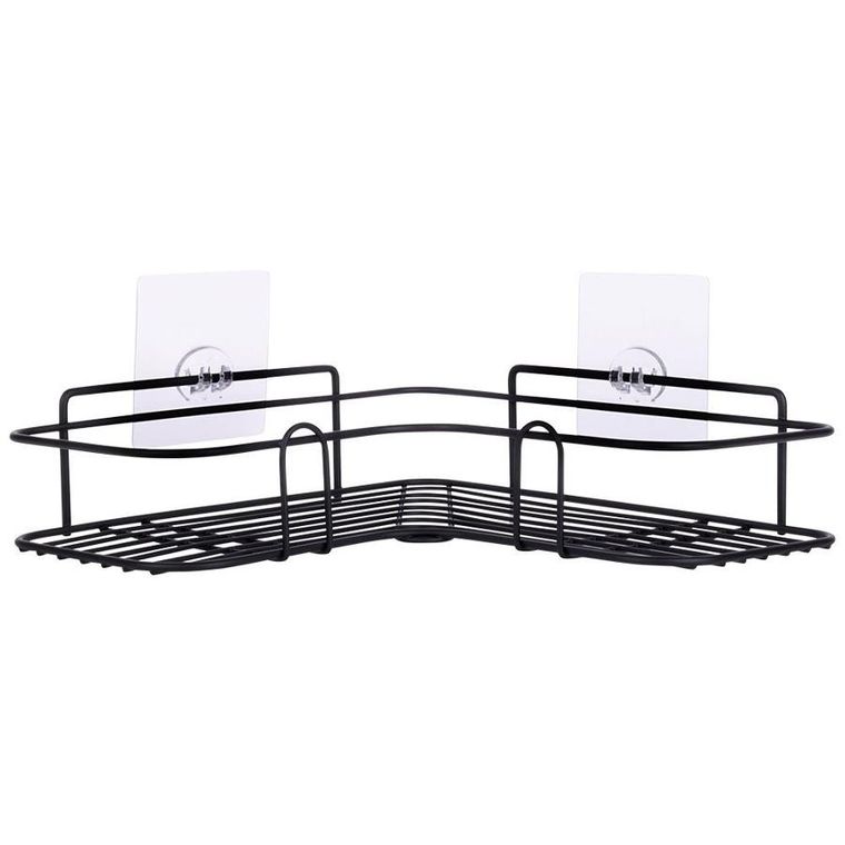 Vilde, półka pod prysznic, metalowa czarna, przyklejana, 26.5-26.5-6.5 cm