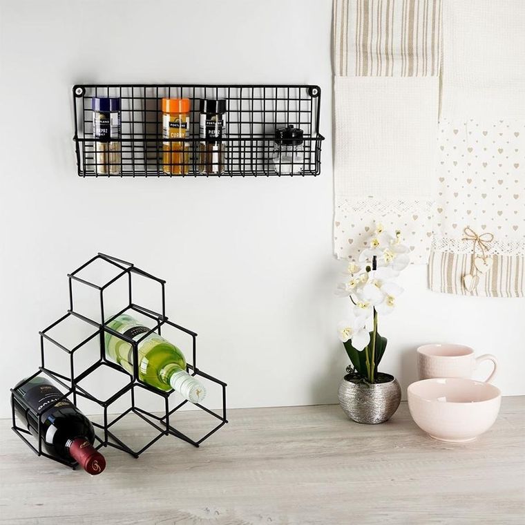 Vilde, półka ścienna na przyprawy, metalowa, czarna loft, 39.5-6.5-14 cm