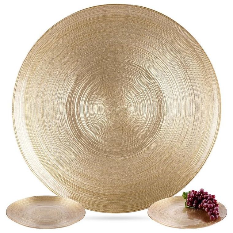 Vilde, talerz obiadowy, płytki duży, szklany, złoty, 28 cm