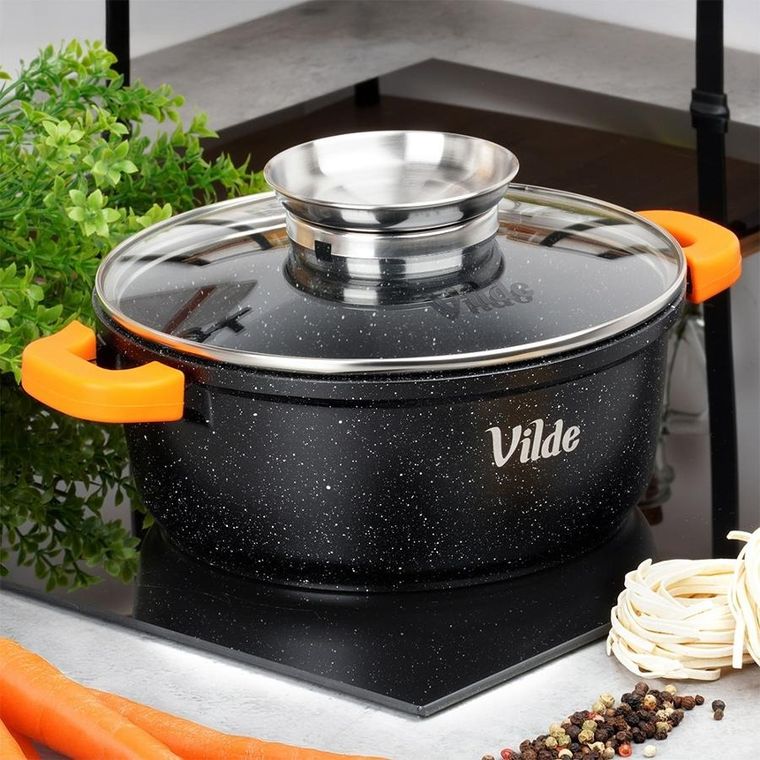 Vilde, Terruna Aroma, garnek ze szklaną pokrywką, granitowy, 20 cm, 2,1l