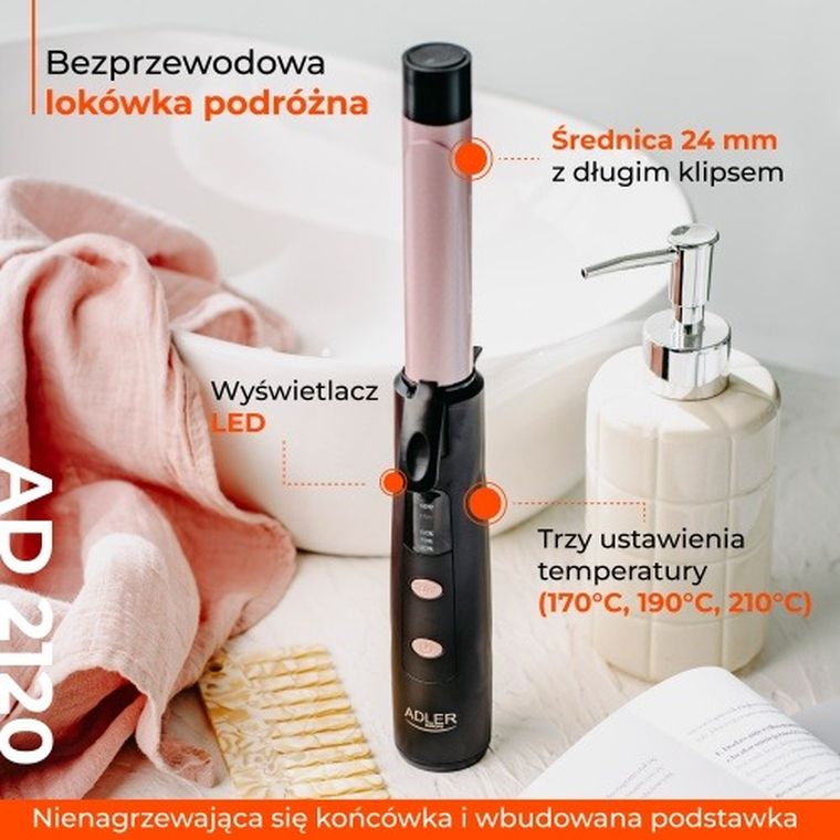 Adler, bezprzewodowa lokówka podróżna, USB