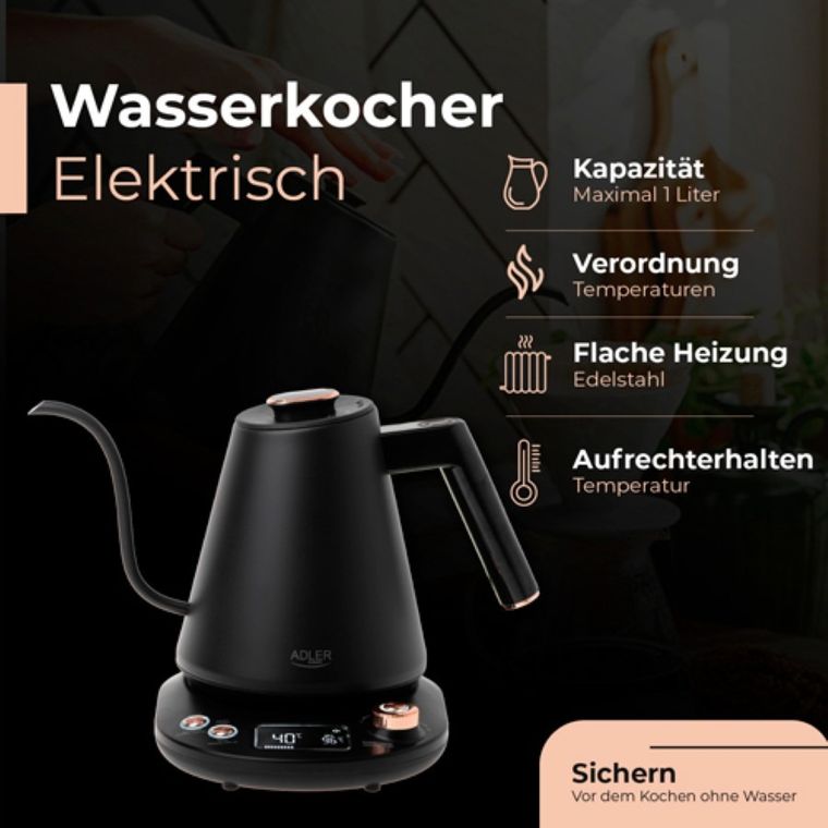 Adler, czajnik elektryczny z długą wylewką, 1,0l