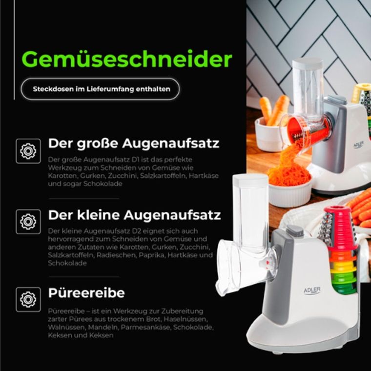 Adler, szatkownica do warzyw z 5 nasadkami