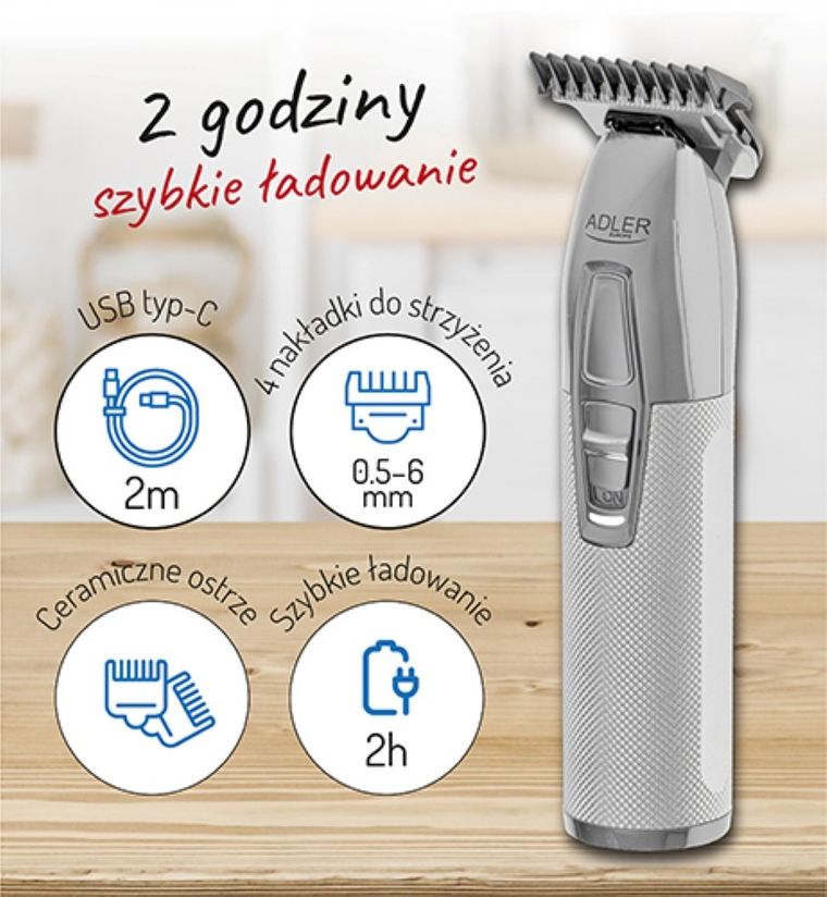 Adler, trymer profesjonalny, USB, AD 2836S