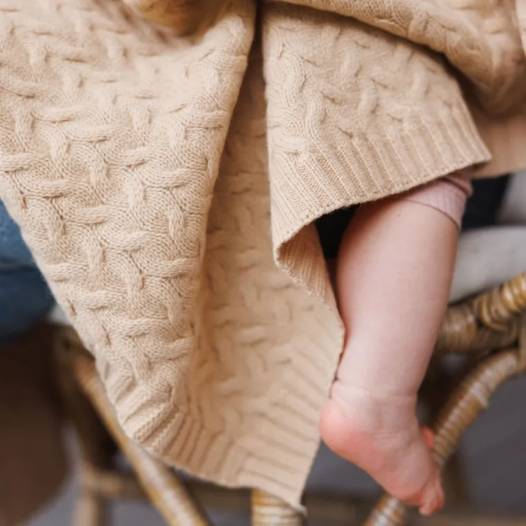 BabyOno, kocyk z wełny merino, ciemny beż