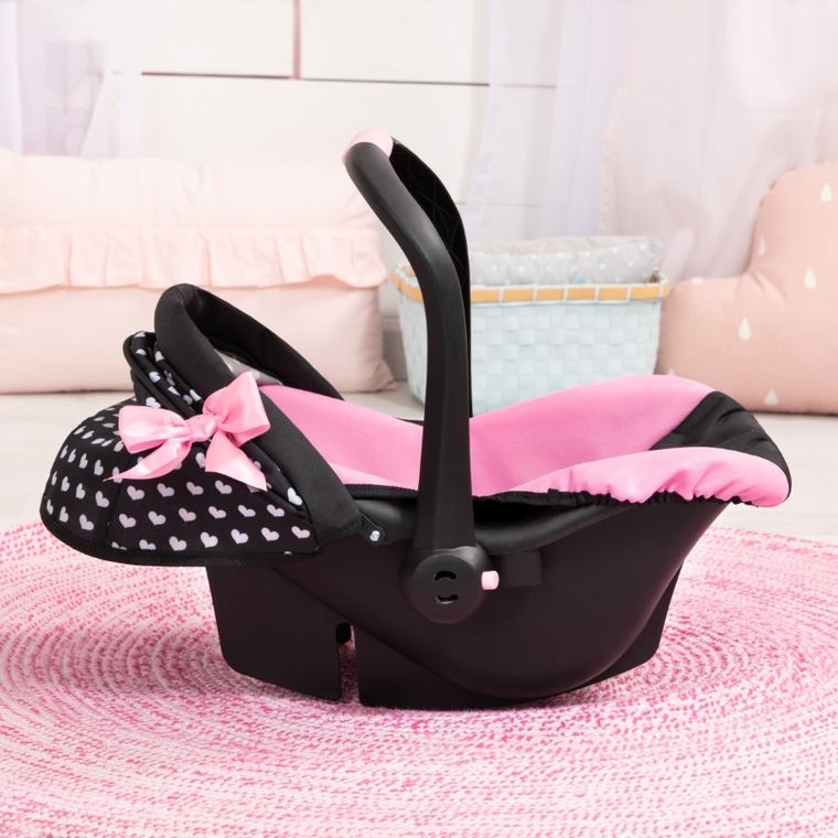 Bayer Design, Deluxe, fotelik samochodowy dla lalek z baldachimem, czarno-różowy
